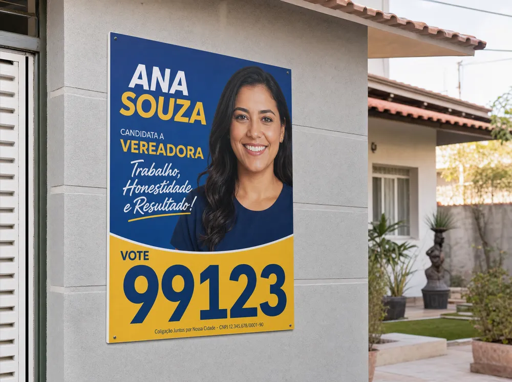Cartaz PVC alveolar com candidata fictícia