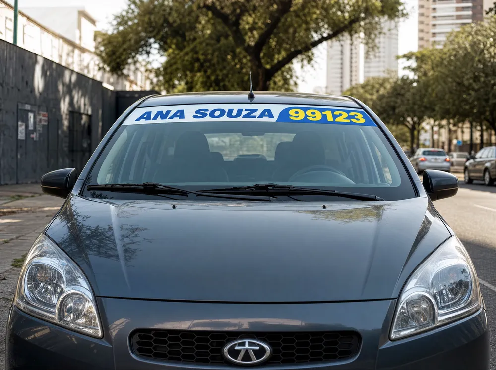 Adesivo testeira de parabrisa com candidata fictícia